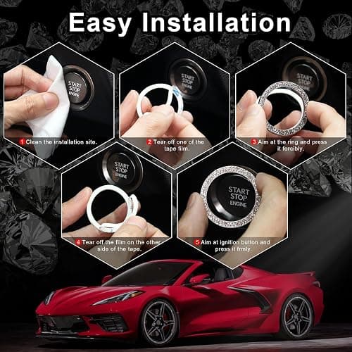 LivTee 2 PCS Crystal Double Rhinestone Car Engine Start Stop Decoration Ring, Bling Car Interior Accessories for Women, Push to Start Button Cover Sticker, Automotive Decals, White thumbnail 3