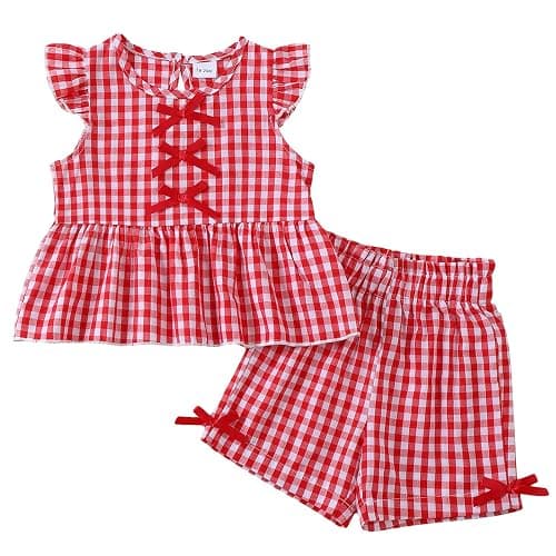 Jecson Toddler Baby Girl Summer Clothes Cotton Ruffled Sleeve Shirt Tops and Shorts Set Outfits 12Months-4T - Image 1