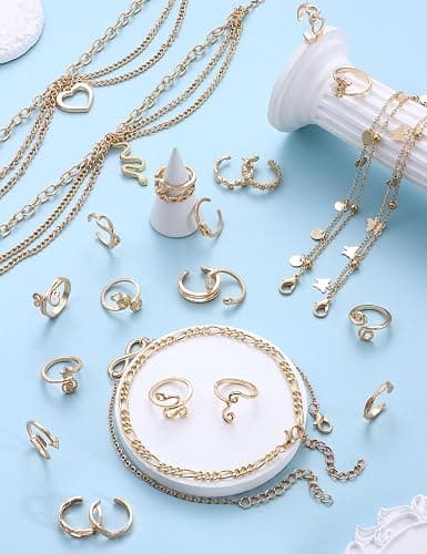 ORAZIO 26Pcs Toe Rings and Ankle Bracelets for Women Silver Gold Plated Anklet Toe Rings Cute Layered Anklets Open Tail Rings Adjustable Beach Foot Jewelry for Summer thumbnail 7