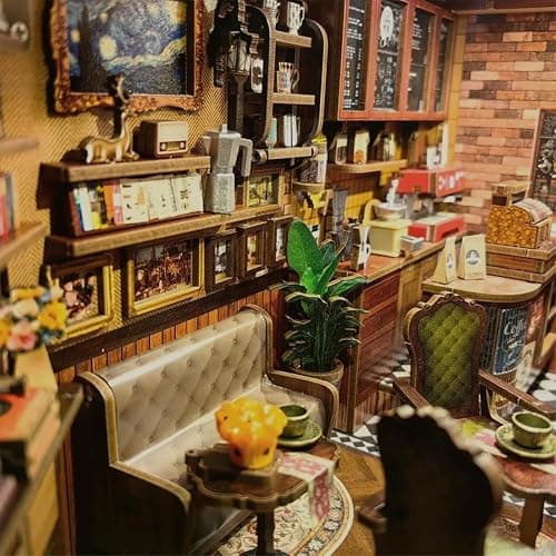 CUTEBEE Book Nook Kit - DIY Miniature House Coffee Shop Dollhouse Kit for Adults and Teens, Booknook Tiny House Bookshelf Decor 3D Wooden Puzzle, Gifts for Family, Friends (Corner Coffee Shop) thumbnail 2