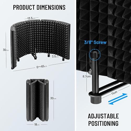 CAHAYA Microphone Isolation Shield Studio Mic Sound Absorbing Foam Professional Desktop or Mounted on Stand Recording Equipment Foldable 5-Panel Mic Isolator Panel for Condenser Microphone thumbnail 2