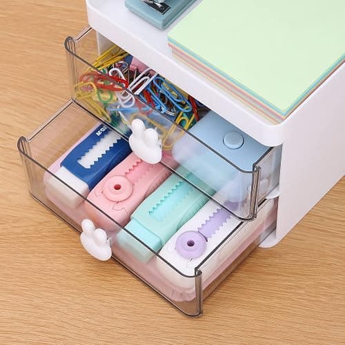 LETURE Small Desk Organizer With Drawer, Office Desktop Storage Box, Business Card/Pen/Pencil/Mobile Phone/Stationery Holder Storage Box, Makeup Organizer for Office School Home (White) thumbnail 6