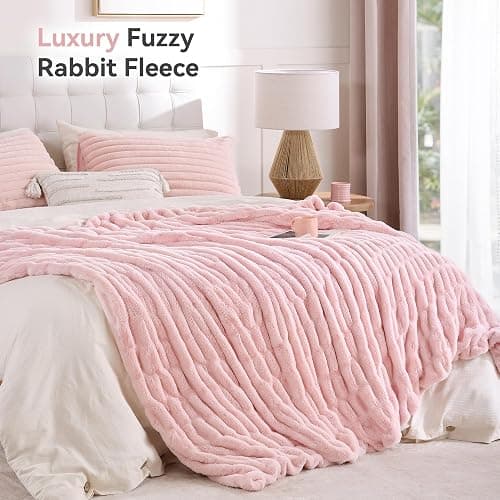 Smoofy Blush Pink Throw Blanket for Couch – Ultra Soft Cozy Plush Fluffy Blanket with Faux Rabbit Fur, Fuzzy Lightweight Fleece for Sofa, Bed & Office, Gift for Women, Home Room Decor Throw 50"x60" thumbnail 2