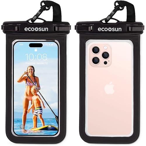 Eco Sun Waterproof Phone Pouch & Floating Wrist Strap Bundle (2-Pack Each) – Waterproof Phone Case + Float Strap – Travel & Beach Essentials Designed in Hawaii – Fits iPhone 17 Pro Max, GoPro, Cameras - Image 1