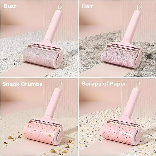 Reusable Lint Roller 2 Pack, Washable Sticky Lint Roller with Cover for Pet Hair, Portable Travel Lint Remover for Clothes, Purse, Furniture, Car, Large Mini Lint Brush for Home and Travel (Pink) thumbnail 4