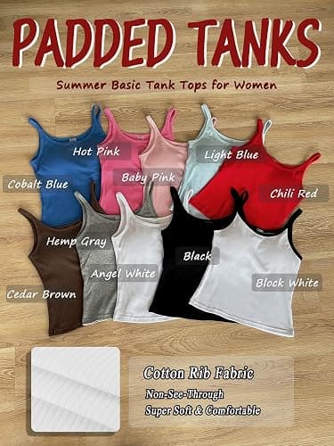 Danysu Women's Tank Tops with Bulit in Bras Scoop Neck Ribbed Fitted Knit Crop Halter Tops Spaghetti Strap Camisole thumbnail 3