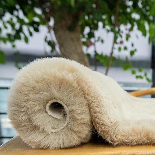 ORINOVA Teppich Beige Rund Flauschig 90 cm Kunstfell Runder Teppich Schlafzimmer Fellteppich Wohnzimmer Kinderzimmer Klein Deko Kuschelig Waschbar thumbnail 9