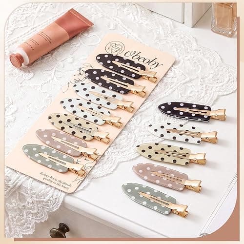 obeoby 14 Pcs Polka Dot No Crease Hair Clips For Women Girls Makeup Styling | 2.36-in Small Flat Hair Pins No-Bend for Thin/Fine/Short/Bang, Cute Barrettes Accessories Gifts, with Storage Box thumbnail 5