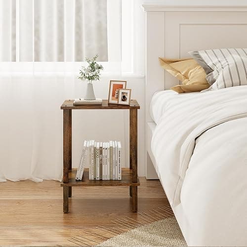 TUTOTAK End Table, Set of 2, Side Table, Nightstand, 2-Tier Storage Shelf, Sofa Table for Small Space, Living Room, Bedroom, Brown TB01BB035C thumbnail 8
