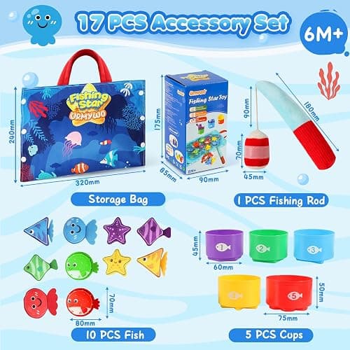 Montessori Toys for 1 Year Old - 17 in 1 Cloth Toddler Fishing Game with Stacking Cups Color Sorting, Baby Toy 12-18 Months One Year Old Boy Birthday Gift, Toddler Toys for 1 2 Year Old Boy Girl Gifts thumbnail 2