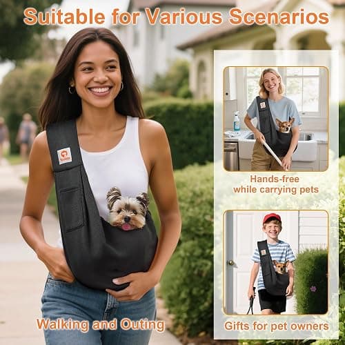 Tomkas Small Dog Sling Carrier - Classic Pocket & Classic Strap - Wrap Carrier - for 3-10 lbs Pets(Black) thumbnail 2