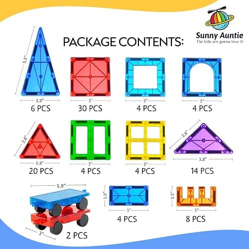 SUNNY AUNTIE Magnetic Tiles 100 PCS with 2 Cars, Magnetic Tiles for Kids & Toddlers, Toy for 3 4 5 6 7 8 Year Old Boys & Girls, Gift Box thumbnail 8