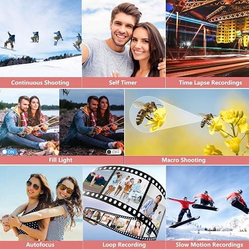 Digital Camera for Photography, 4K Vlogging Camera for YouTube 3" 180° Flip Screen 18X Digital Zoom Compact Cameras with 32GB TF Card & 2 Batteries, Pink thumbnail 5