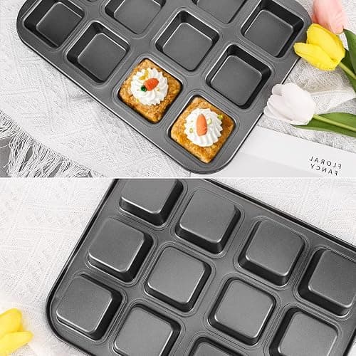 Beasea Brownie Pan with Dividers, 2 Set All Edges Square Cupcake Brownie Pans 12 Mini Cavity Non Stick Baking Carbon Steel Bread Mold Small Edge 3x4 Individual Cutter Sheet Tray for Cake Cookie Oven thumbnail 6