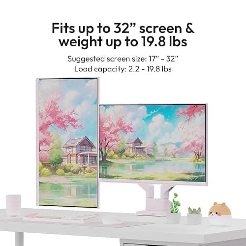 Pixio PS1D Wave Pink Dual Monitor Arm Stand Desk Mount - Fits up to 32 inches Monitors and up to 19.8lbs. VESA Compatibility and Integrated Cable Management thumbnail 2
