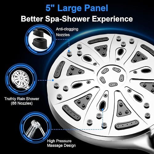 Filtered Shower Head with Handheld, FunnyAir Filtered Shower Head with 3-PCS Filters For Hard Water, 10-Spray Modes 5" High Pressure Shower Head, 2 Built-in Power Jets Shower Heads, Chrome thumbnail 8
