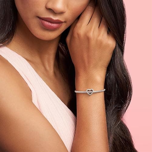PANDORA Beaded Open Heart Charm - Romantic Heart Jewelry Gift with Gift Box - Textured Beaded Silhouette - Compatible with PANDORA Moments Bracelets - Sterling Silver thumbnail 3