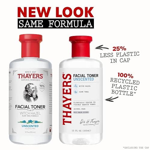 THAYERS Alcohol-Free, Hydrating, Unscented Witch Hazel Facial Toner with Aloe Vera Formula, Vegan, Dermatologist Tested and Recommended, 12 Oz (Packaging May Vary) thumbnail 2