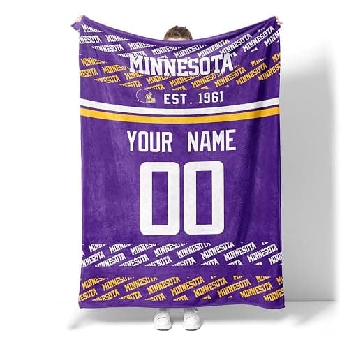 ANTKING Minnesota Throw Blanket Custom Name and Number Blanket for Men Women Boy Gifts - Image 1