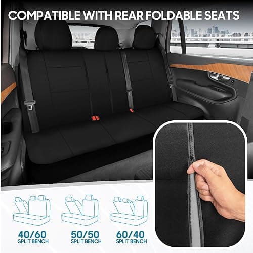BDK PolyPro Car Seat Covers Full Set in Solid Black, Front and Rear Split Bench Seat Covers for Cars, Easy to Install Car Seats Cover Set and Accessories for Auto Trucks Van SUV - Solid Black thumbnail 4