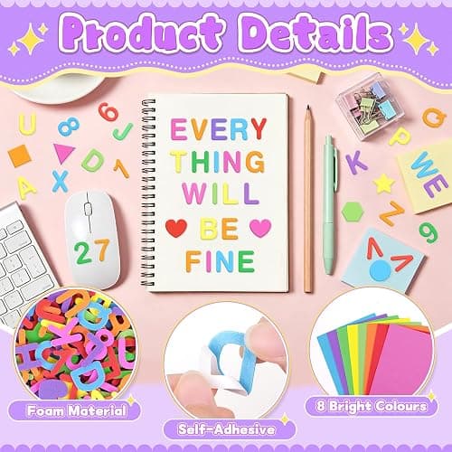 1328 PCS Foam Letter Stickers,Foam Alphabet Number Shape Stickers(Colorful) | Self Adhesive, EVA, Letters Sticker for Crafts, School Project, Scrapbooking Supplies, Bulletin Board, Classroom, DIY Decor thumbnail 4