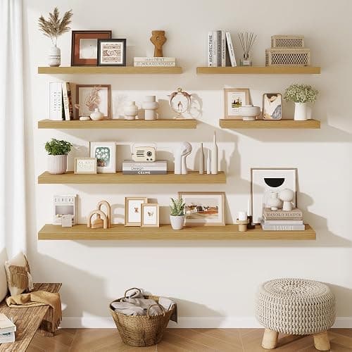 Fun Memories Floating Shelves for Wall, 30 Inch Long Floating Shelves Set of 2, 30 x 10 Wooden Shelves for Wall, Large Storage Shelves, Hanging Shelves for Bathroom Kitchen Bedroom, Oak thumbnail 6