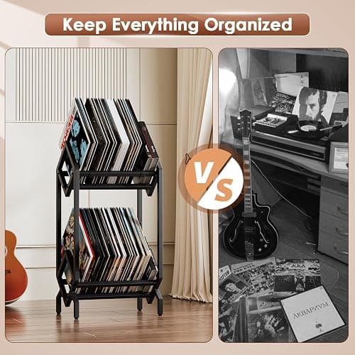 BOEASTER Vinyl Record Storage Rack, Record Holder 160-200 LP Storage Shelf Display Stand for Albums Books Magazines Files, Matte Black thumbnail 8