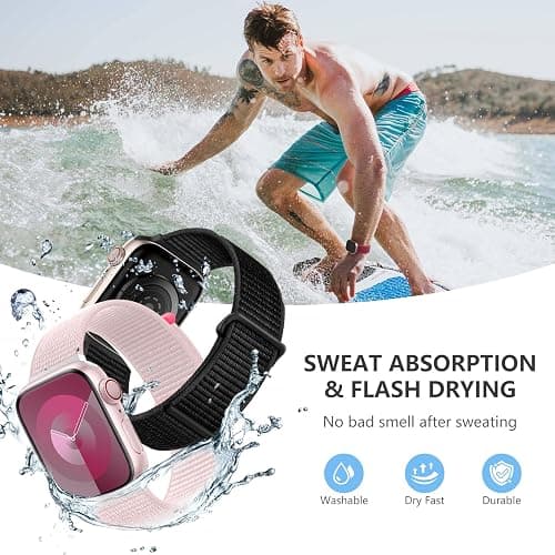 Getino Sport Band Compatible with Apple Watch Bands for Women Men 40mm 41mm 38mm 42mm 46mm 44mm 45mm 49mm, Braided Stretchy Nylon Strap for iWatch Series 11 10 9 8 7 6 5 4 3 SE Ultra 2 1, Light Pink thumbnail 3