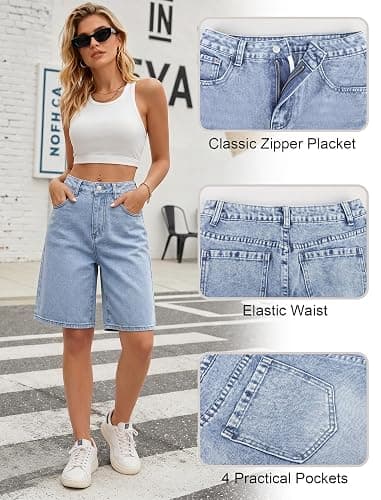 Fufauce Women Jorts Baggy Jean Shorts Low Rise Long Bermuda Denim Shorts | Womens Jean Shorts Baggy Wide Leg Jorts Cute Y2K Long Bermuda Denim Shorts for Women Summer Boyfriend Streetwear With Pocket thumbnail 7