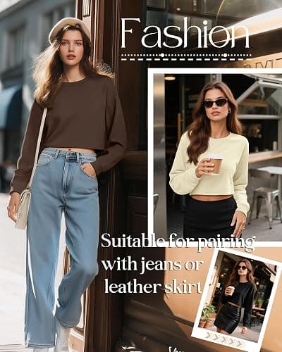 Ficerd 3 Pack Cotton Cropped Long Sleeve Tops for Women Loose Fit Crew Neck Drop Shoulder Crop T Shirts Basic Tee thumbnail 2