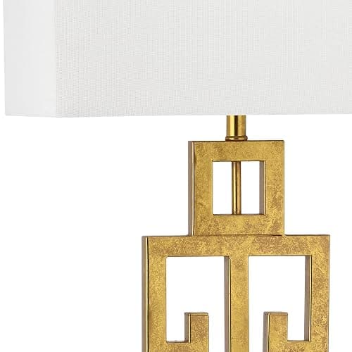 SAFAVIEH Lighting Collection – Greek Key Table Lamp Set of 2 – Antique Gold Metal Base with White Fabric Shade, LED Bulbs Included, 29-Inch Bedroom Living Room Desk Lamps (LIT4305A-SET2) thumbnail 5