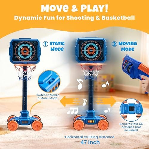 JoyCat 2-in-1 Shooting&Basketball Toy for Kids,Adjustable Height Auto-Moving Shooting Target with Music,Outdoor Indoor Game Compatible with Nerf Toy Guns for Kids,Birthday Chrisrmas Gift for Boys thumbnail 3
