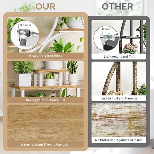 BACEKOLL 8-Tiered Plant Stand With Grow Lights - 62" Tall Indoor Shelf for Multiple Plants, Metal S-Shaped Flower Holder Rack for Home, Patio (White) thumbnail 6