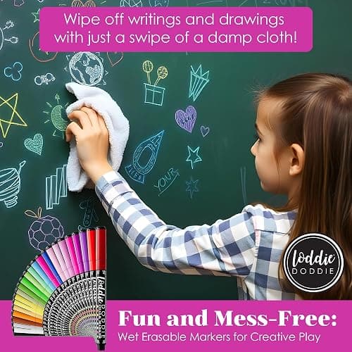 Loddie Doddie Liquid Chalk Markers - 24 Pack, 1mm Tip, Multicolor - Chalk Paint Finish - Vibrant Chalkboard Markers - Easy-Clean Wet Erase thumbnail 4