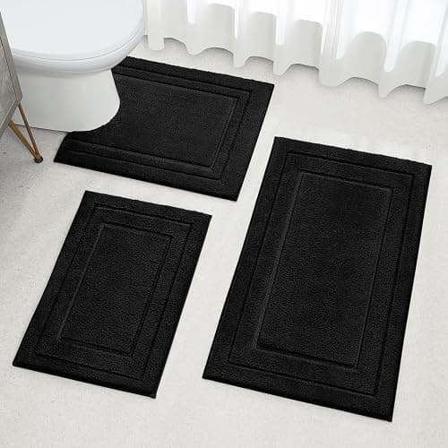 HOMEIDEAS Bathroom Rugs Sets 3 Piece, Super Soft and Absorbent Non Slip Microfiber Toilet Bath Mat with U-Shaped (Black) - 1'4" x 2'8" (16"x24"+20"x32"+U Shape 20"x24") - Loop- Black thumbnail 8