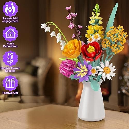Set di Costruzione di Fiori, 1070 PCS Collezione Botanica, 10 Bouquet di Flowers Eterni, Regali Kit per Adulti San Valentino, Bambini Compleanni & Festa della Mamma thumbnail 5