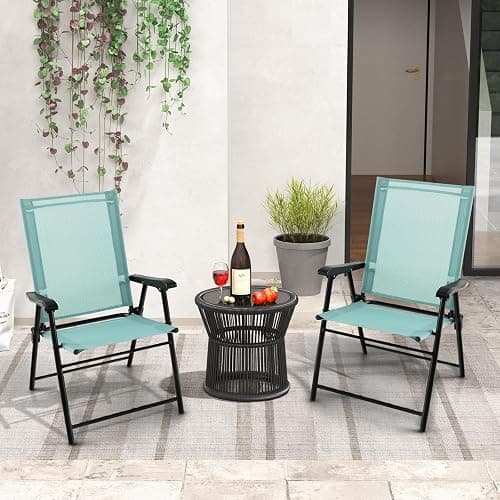 Tangkula Patio Folding Chairs Set of 4, Outdoor Sling Chairs with Breathable Fabric Back & Seat, Portable Dining Camping Chairs for Poolside, Yard, Garden, Deck, Lawn, Beach (Mint Green) thumbnail 4