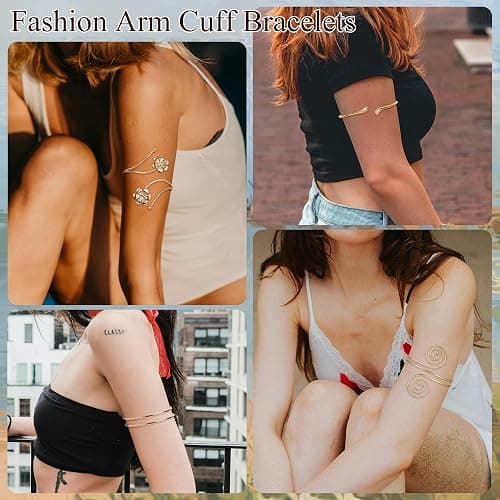 Vegolita 4Pcs Upper Arm Cuff for Women Open Adjustable Arm Bracelets Minimalist Coil Arm Armband Set thumbnail 6