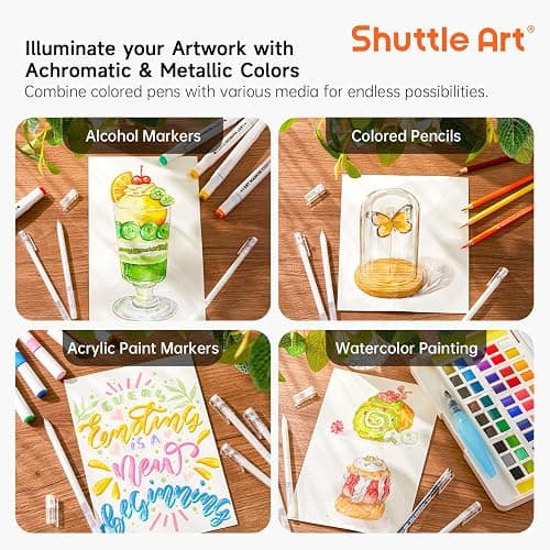 Shuttle Art Colored Pens, 22 Black White Gray & Metallic Tone Colors Cute Journal Pens 0.6mm Fine Point Colored Gel Pens for Black Paper Writing Drawing Journaling Note Taking School Office Home thumbnail 8