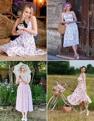 SCARLET DARKNESS Women's Floral Midi Dress Corset Sundresses 2026 Summer Spring Vacation Milkmaid Dresses thumbnail 6