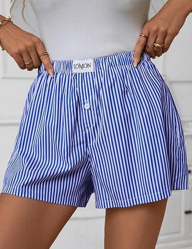 Lomon Womens Boxer Shorts Casual Summer Pajama Lounge Sleep Pj Gingham Plaid Shorts Y2K Beach Bottoms thumbnail 3