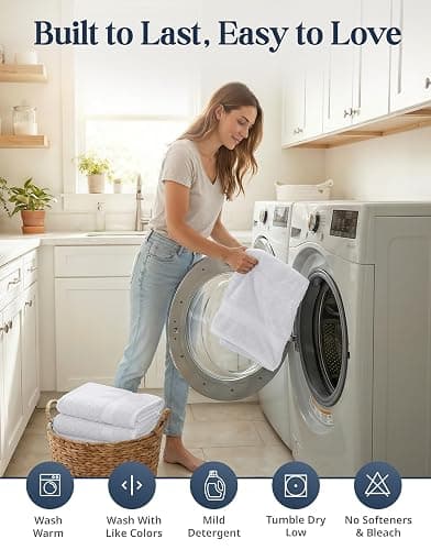 LANE LINEN Bath Towel Set 100% Cotton 16 Piece Soft Absorbent - White | Cotton Bath Towels, Soft & Durable, Ring-Spun, Ideal for the Home & Spa, with OEKO-TEX thumbnail 8