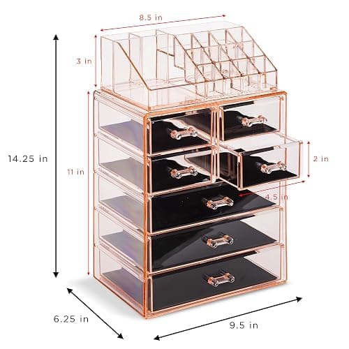 Sorbus Clear Cosmetic Makeup Organizer - Make Up & Jewelry Storage, Case & Display - Spacious Design - Great Holder for Dresser, Bathroom, Vanity & Countertop (3 Large, 4 Small Drawers) [Pink] thumbnail 3