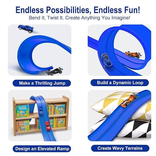 Flexible Race Track for Kids Starter Set - 20FT Flex Race Car Ramp Track with Strong Suction Cups, Rolls Up Portable DIY Racetrack Compatible with Hot Wheels & Diecast 1/64th Cars thumbnail 4