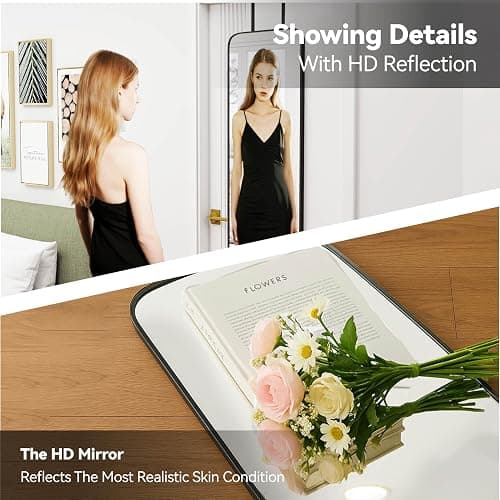 SCWF-GZ 57x16 Door Hanging Full Length Mirror, Floor Stand (Height 5.7ft just Body in1.3ft) Wall Mounted Metal Frame Rectangle Dressing Mirrors for Bedroom Bathroom Room 57 inch Black thumbnail 9
