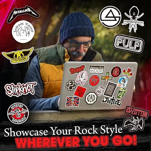 100 Pcs Rock Band Music Stickers – Durable and Waterproof Vinyl Stickers Featuring Iconic Bands | Punk, Metal, Rock Decals | Scratch-Resistant, Vibrant Colors for Laptops, Guitars, Water Bottles thumbnail 9