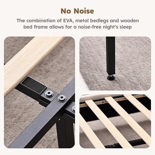 BERRY NEST Full Size Cloud Bed Frame, Upholstered Boucle Bed Frame with Adjustable Headboard, Solid Wood Legs, Rounded Corners Design & Easy Assembly – Modern Platform Bed,Cream thumbnail 6