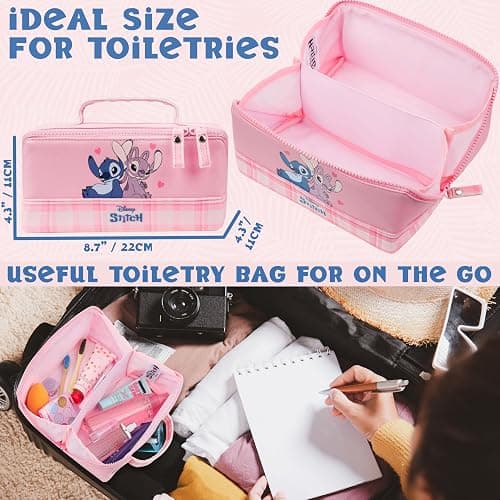 Get Trend Disney Stitch Toiletry Bag, Travel Essentials, Girls Makeup Bag Cruise Essentials, Travel Accessories, Gifts for Women, Teens (Pink Stitch Angel) thumbnail 6