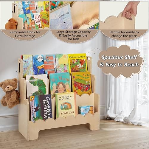 Tohiasen Kids Bookshelf Wooden 3-Tier, Scalloped Book Shelf for Kids Rooms, Front Facing Toddler Montessori Bookshelf, Baby Nursery Book Shelves Kids Classroom Bookshelf Bookcase thumbnail 5