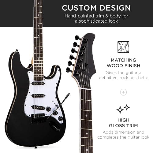 Best Choice Products 39in Full Size Beginner Electric Guitar Starter Kit w/Case, Strap, 10W Amp, Strings, Pick, Tremolo Bar - Jet Black thumbnail 6